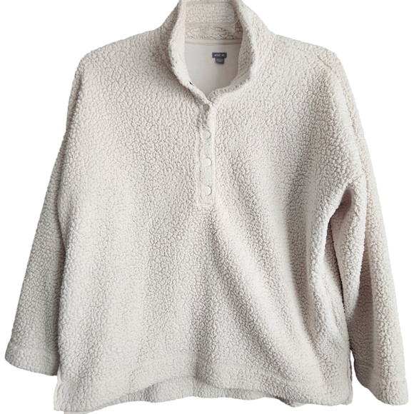 Aerie Sherpa Fleece Snap Up Cream Colored Pullover Women's Medium - Picture 2 of 9